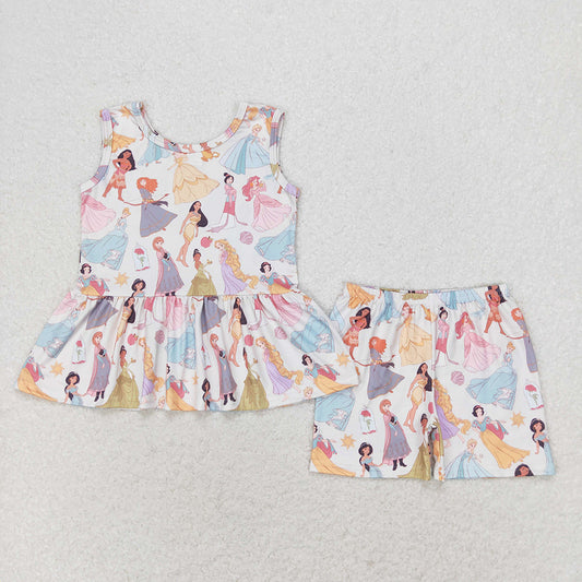Baby Girls Cartoon Princess Sleeveless Tunic Shorts Clothes Sets