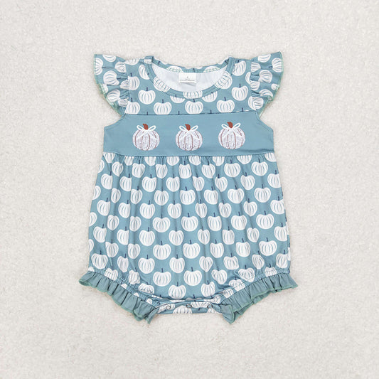 Baby Infant Girls Fall Pumpkin Green Flutter Sleeve Rompers