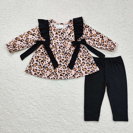 Baby Girls Leopard Bows Sibling Rompers Clothes Sets