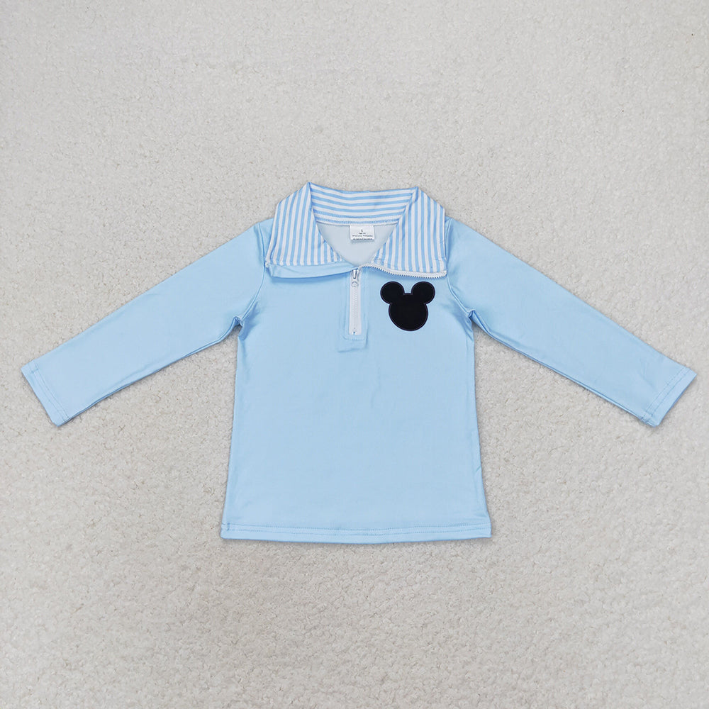 Baby Boys Blue Cartoon Mouse Zip Long Sleeve Tee Shirts Tops