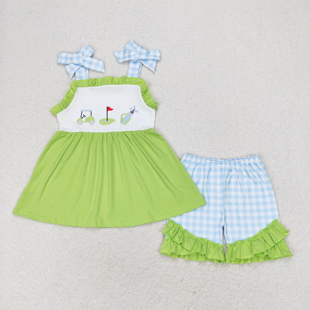 Baby Girls Golf Green Straps Tunic Ruffle Shorts Outfits Clothes Sets