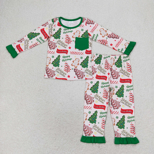 Baby Girls Christmas Season Tree Pocket Shirt Pants Pajamas Clothes Sets