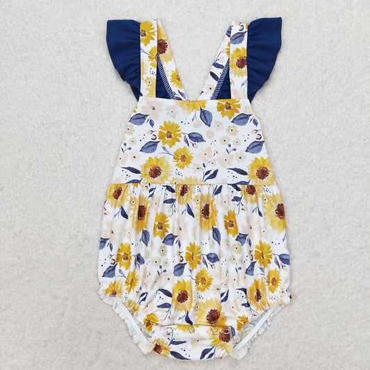 Baby Infant Girls SunFlowers Flutter Sleeve Rompers