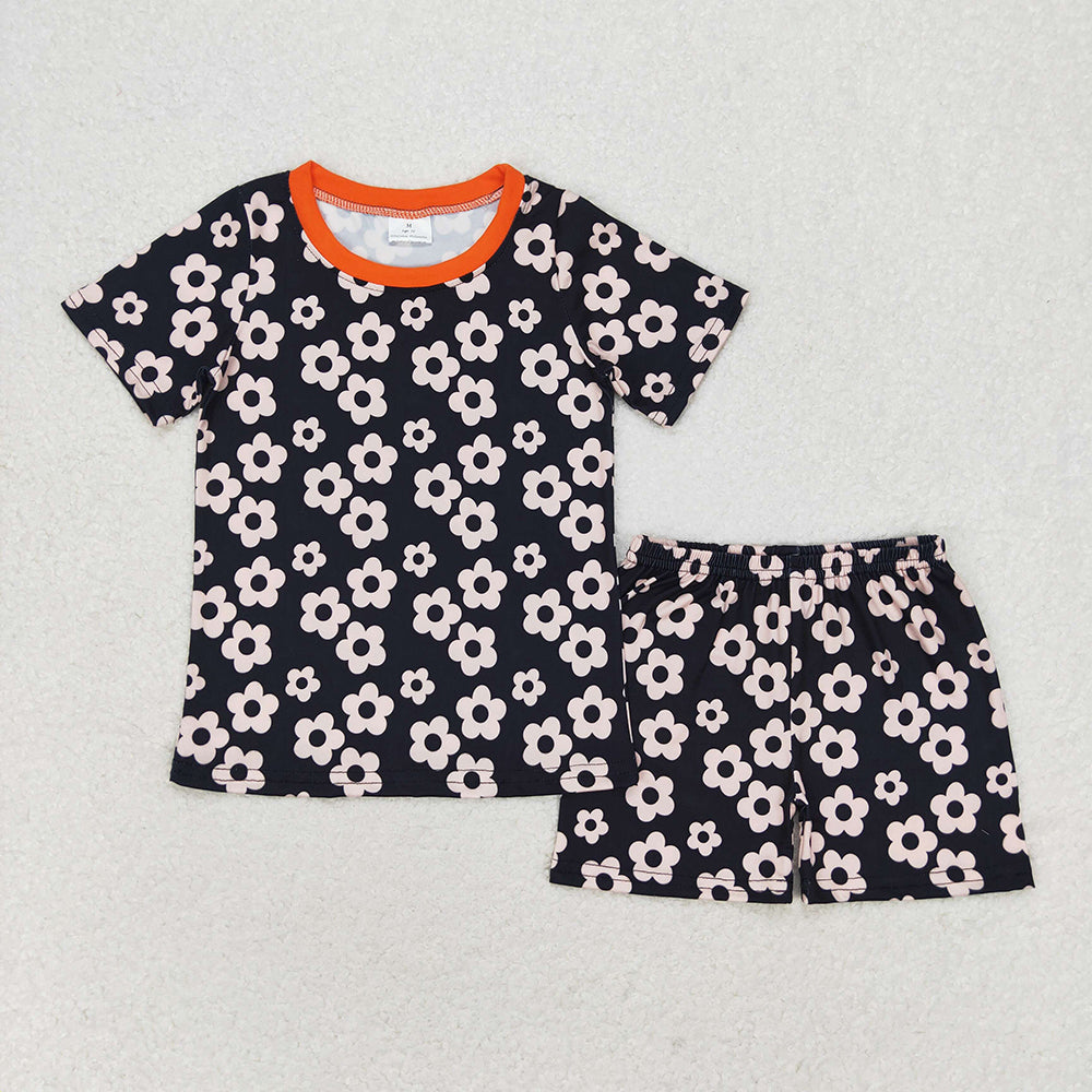 Baby Girls Black Flowers Shirt Top Shorts Pajamas Clothes Sets