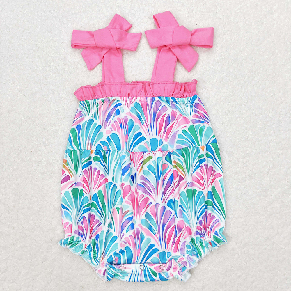 Baby Girls Straps Colorful Seashells Summer Ruffle Rompers