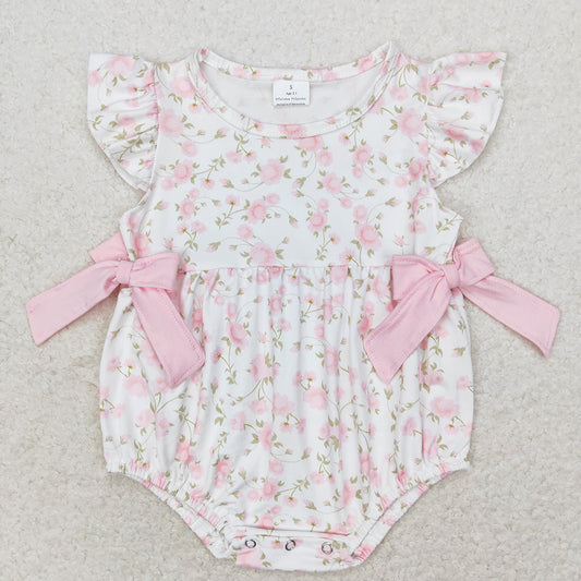 Baby Infant Girls Light Pink Flowers Bows Rompers