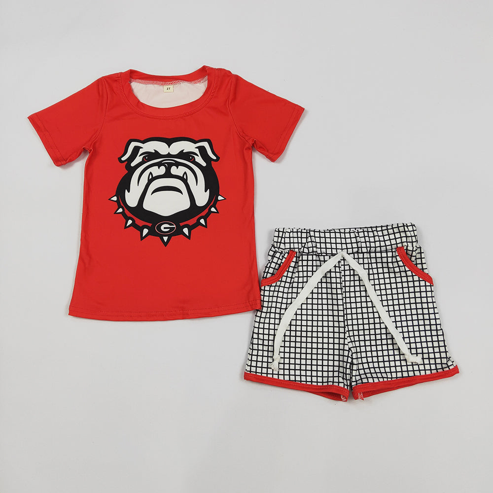 Baby Boys Bulldogs Short Sleeve Shirt Pocket Shorts Clothes Sets Preorder(moq 5)