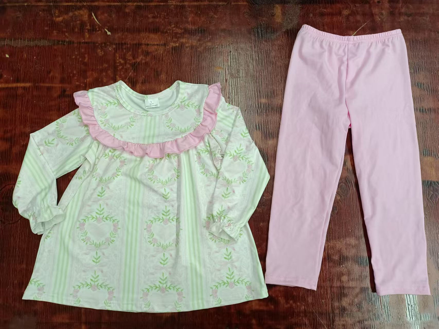 Preorder (moq 5)Baby Girls Hearts Flowers Tunic Top Pants Clothes Sets