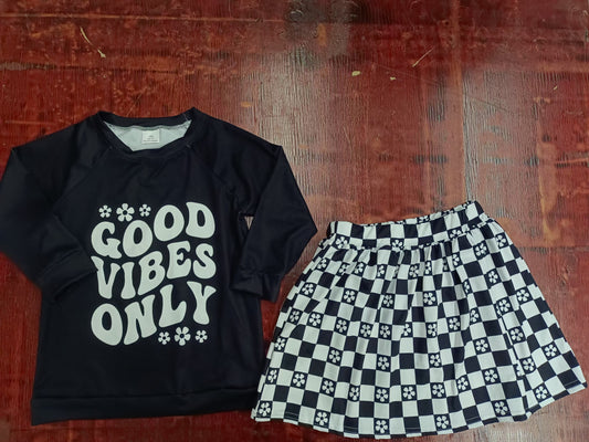 Preorder (moq 5)Baby Girls Black Flowers Top Skirts Clothes Sets