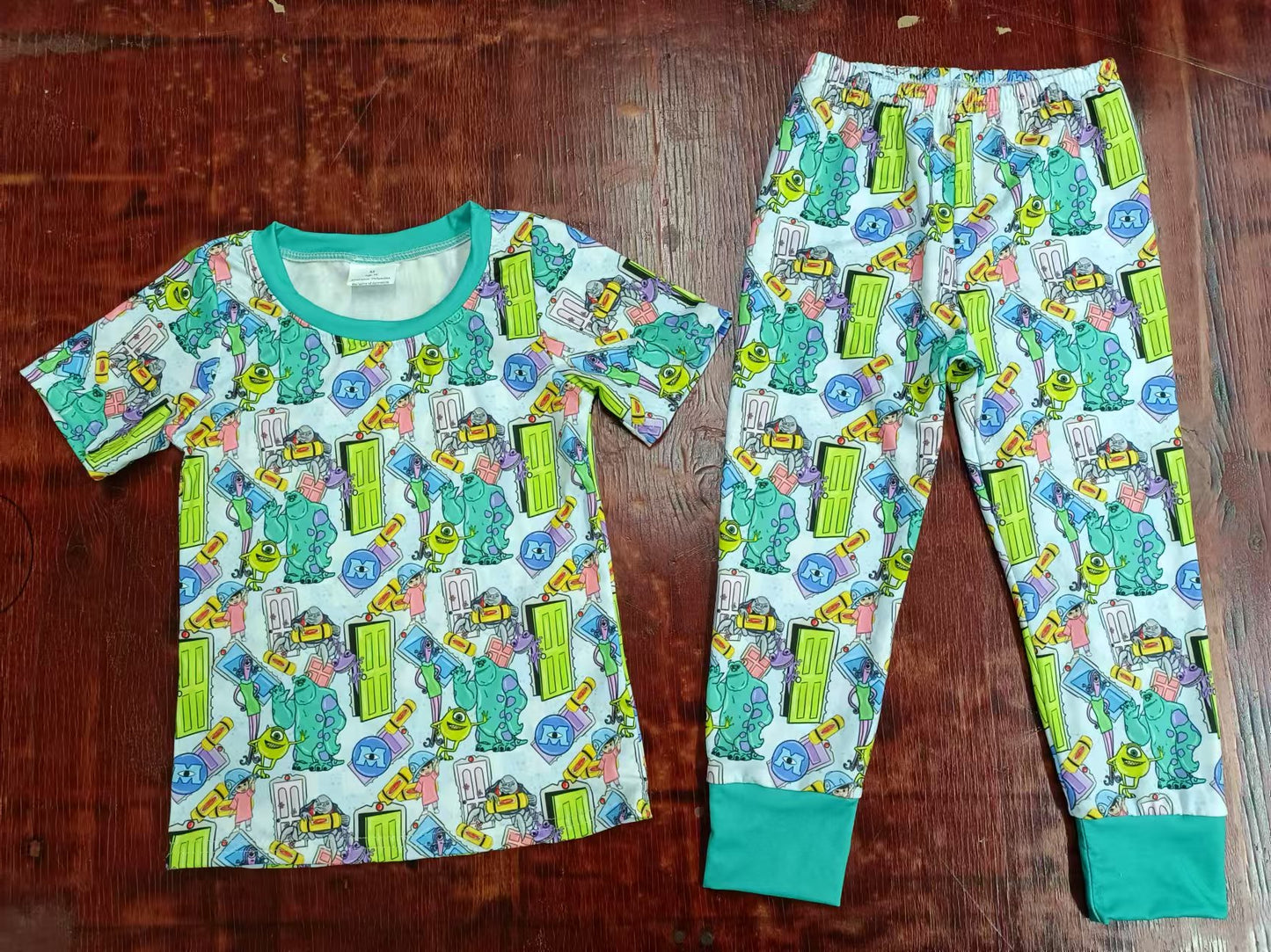 Preorder (moq 5)Baby Boys Green Monster Shirt Top Pants Pajamas Clothes Sets