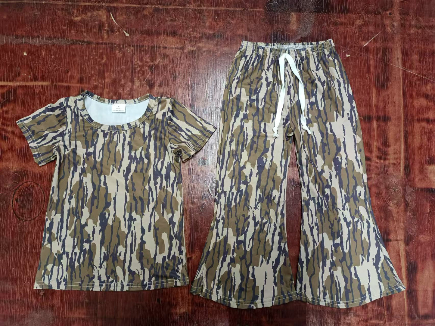 Preorder (moq 5)Baby Girls Bottomland Camo Shirt Top Bell Pants Clothes Sets