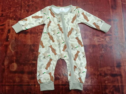 Preorder(moq 5)Baby Infant Boys Duck Call Grey Zip Sleepers Rompers