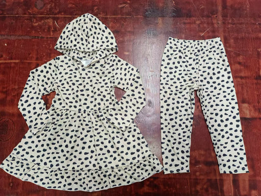 Preorder (moq 5)Baby Girls Black Dots Hooded Tunic Top Legging Outfits Clothes Sets