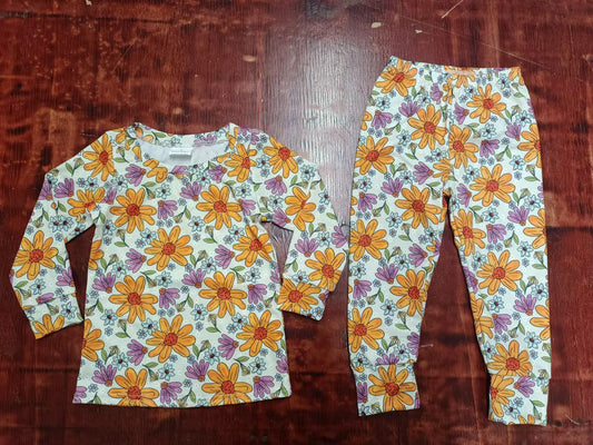 Preorder (moq 5)Baby Girls Spring Flowers Shirts Top Pants Pajamas Clothes Sets