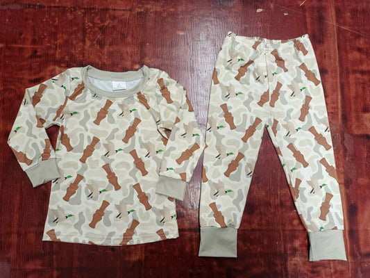 Preorder (moq 5)Baby Girls Duck Call Grey Top Pants Pajamas Clothes Sets