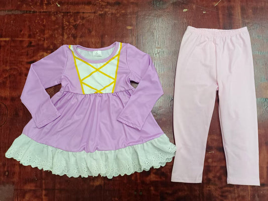 Preorder (moq 5)Baby Girls Spring Princess Lavender Tunic Top Legging Outfits Clothes Sets