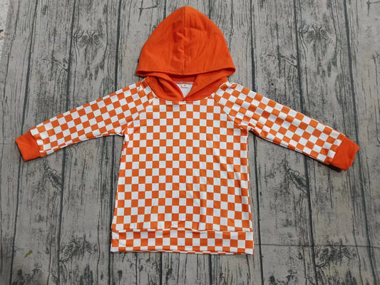 Preorder (moq 5)Baby Girls Boys Orange Checkered Hooded Cardigan Tops