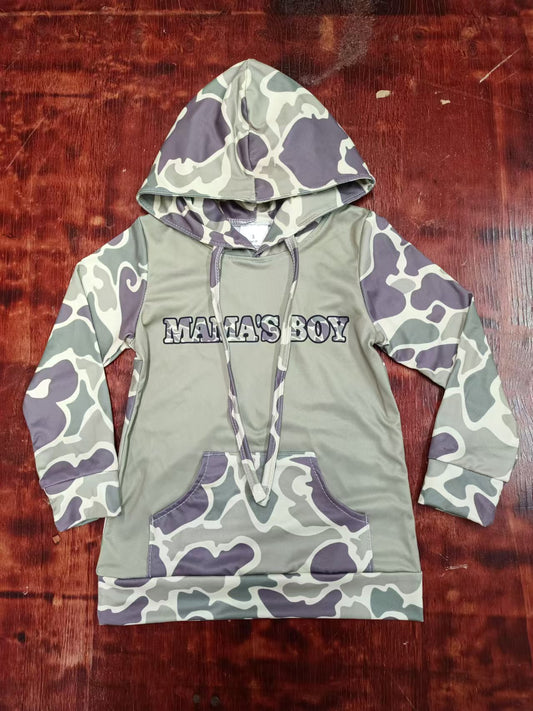 Preorder (moq 5)Baby Boys Mama's Boy Camo Hooded Cardigan Tops