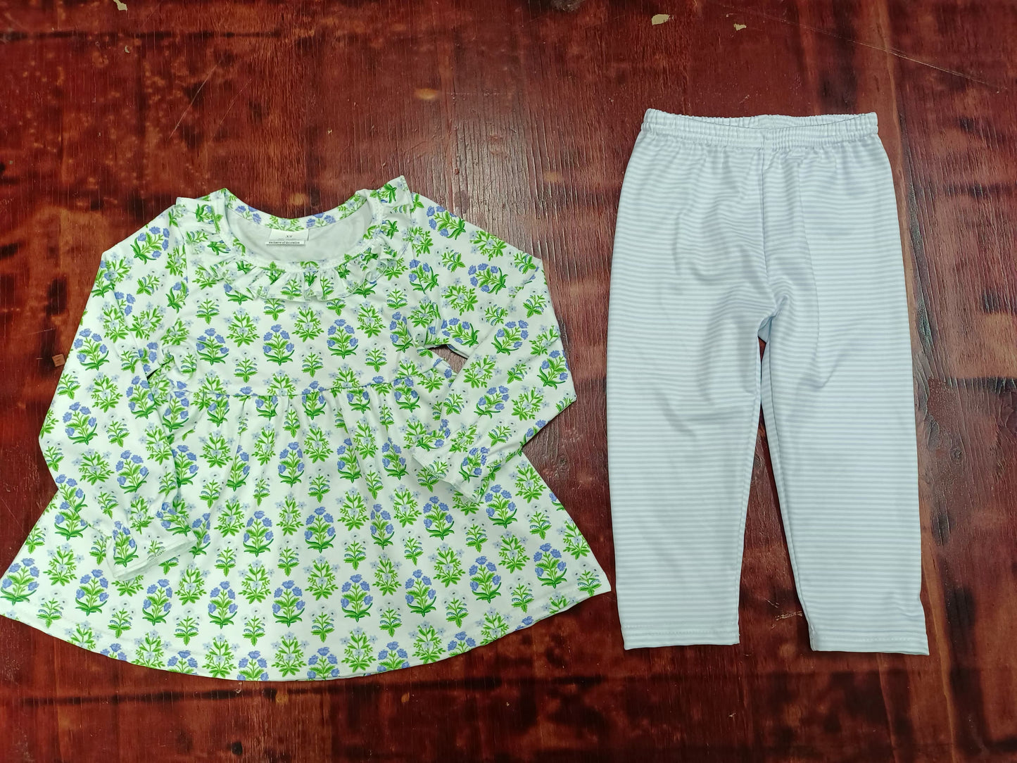 Preorder (moq 5)Baby Girls Green Trees Flowers Top Legging Pants Clothes Sets