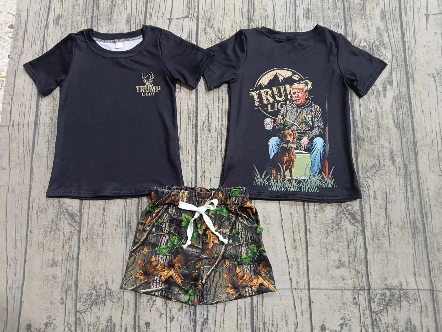 Preorder (moq 5)Baby Boys Trumps Hunting Top Camo Shorts Clothes Sets