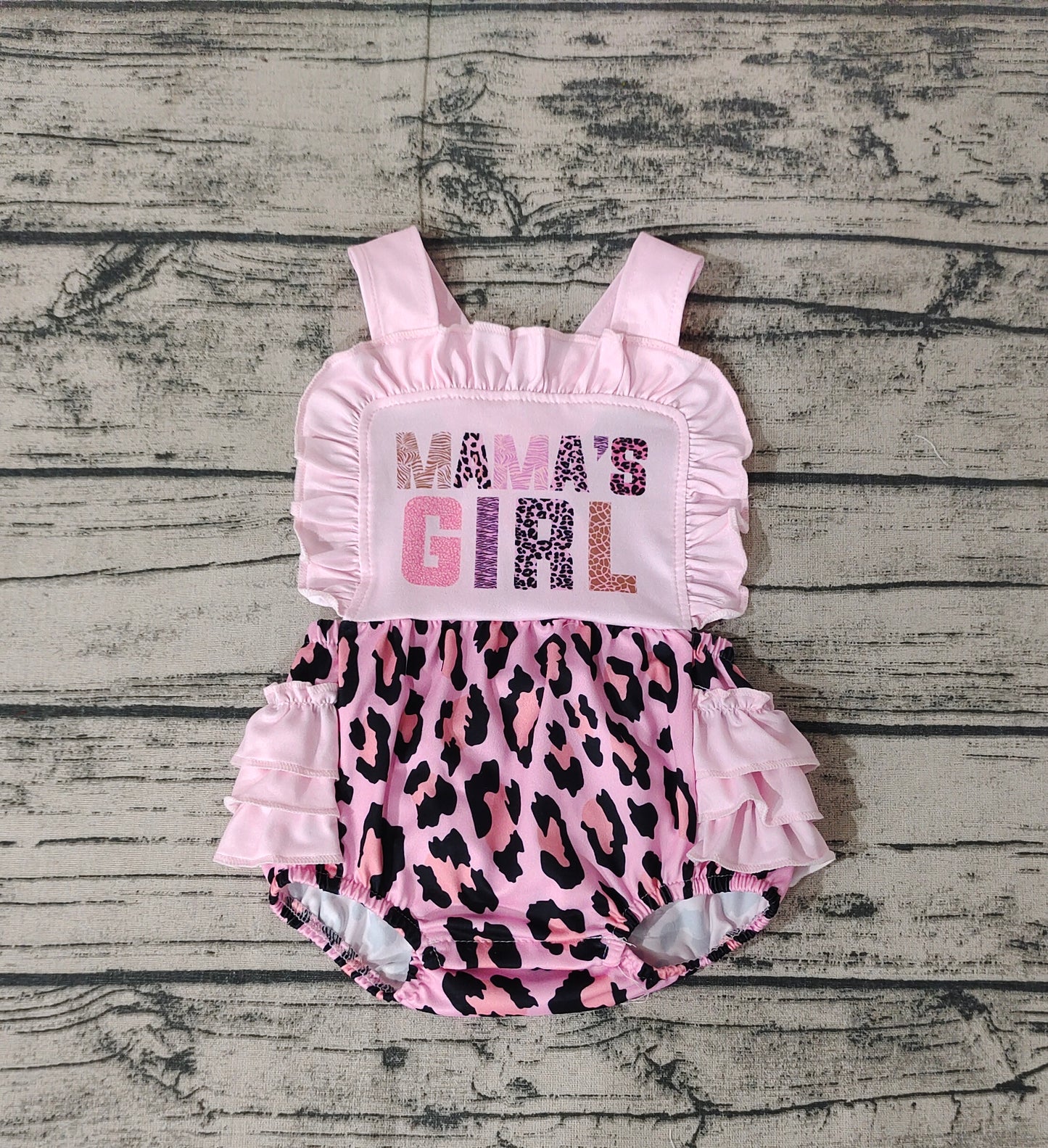 Baby Infant Girls Mama's Girl Straps Leopard Bubble Rompers