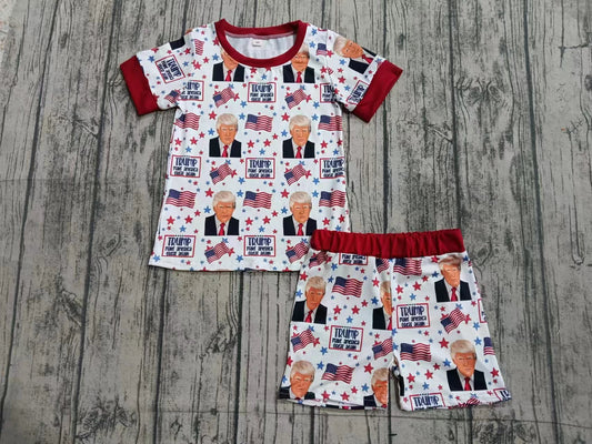 Preorder (moq 5)Baby Boys Trumps Flags Top Shorts Pajamas Clothes Sets