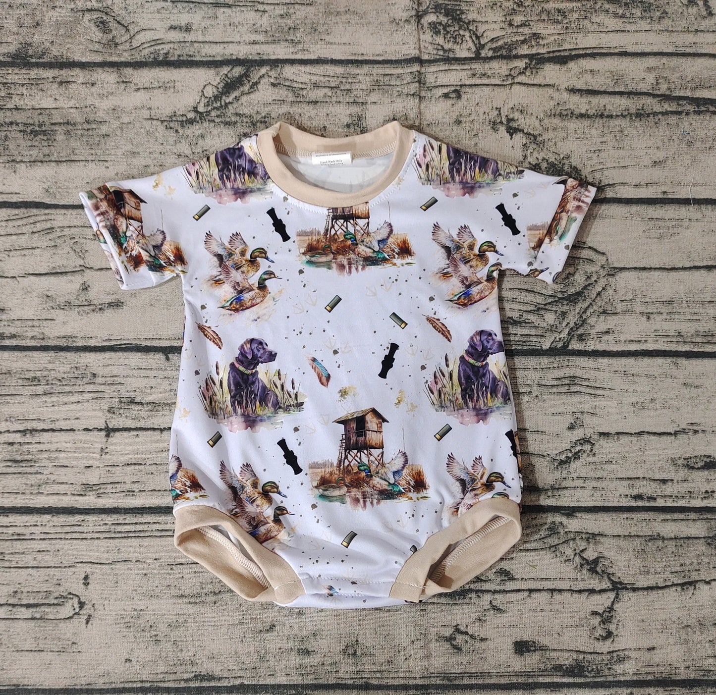 Baby Infant Boys Dog Hunting Duck Short Sleeve Rompers