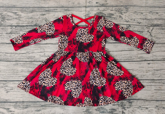 Baby Girls Red Leopard Hearts Long Sleeve Valentines Dresses