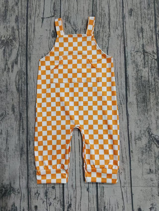 Preorder(moq 5)Baby Infant Boys Orange Checkered Straps Pocket Rompers