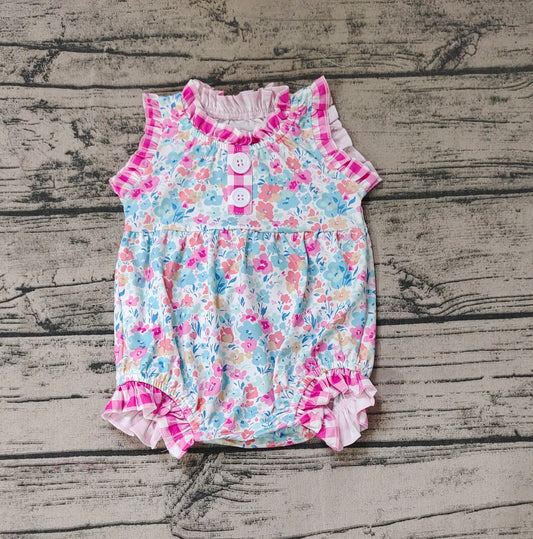 Baby Girls Pink Blue Floral Ruffle Rompers