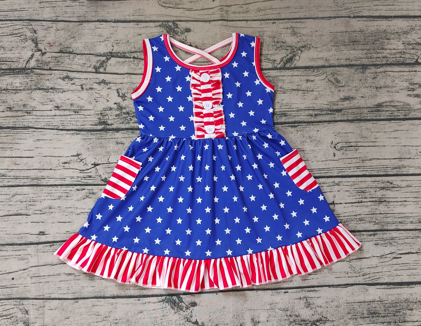 Baby Girls Stars 4th of July Ruffle Summer Knee Length Dresses