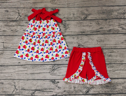Baby Girls Strawberry Straps Tunic Summer Shorts Outfits Clothes Sets