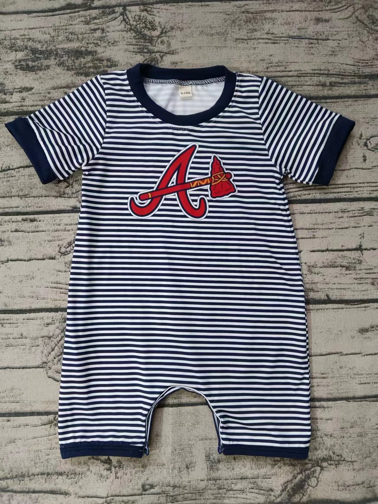 Baby Boys Navy Stripes Braves Short Sleeve Rompers preorder(moq 5)