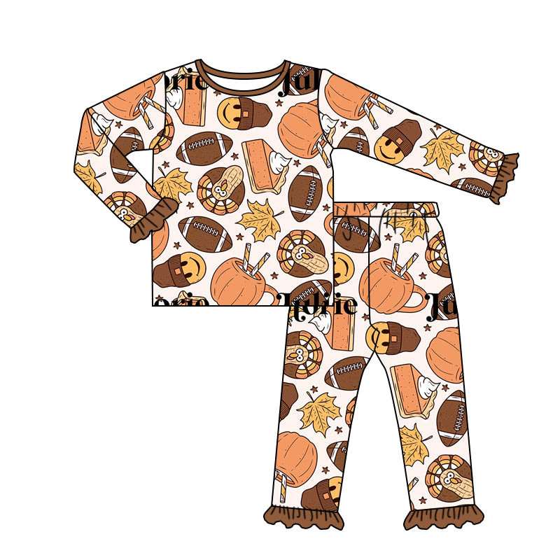 Baby Girls Football Fall Pie Pajamas Clothes Sets preorder(moq 5)