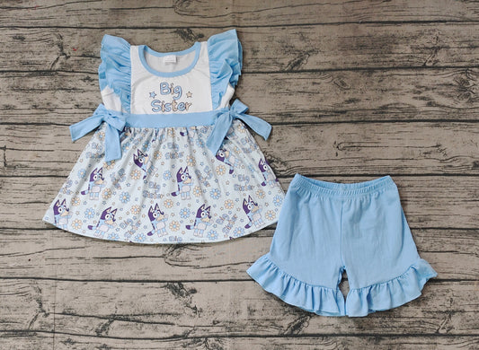 Baby Girls Big Sister Dog Tunic Ruffle Shorts Clothes Sets