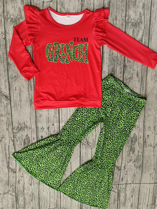 Baby Girls Christmas Green Top Bell Pants Clothes Sets preorder(MOQ 5)