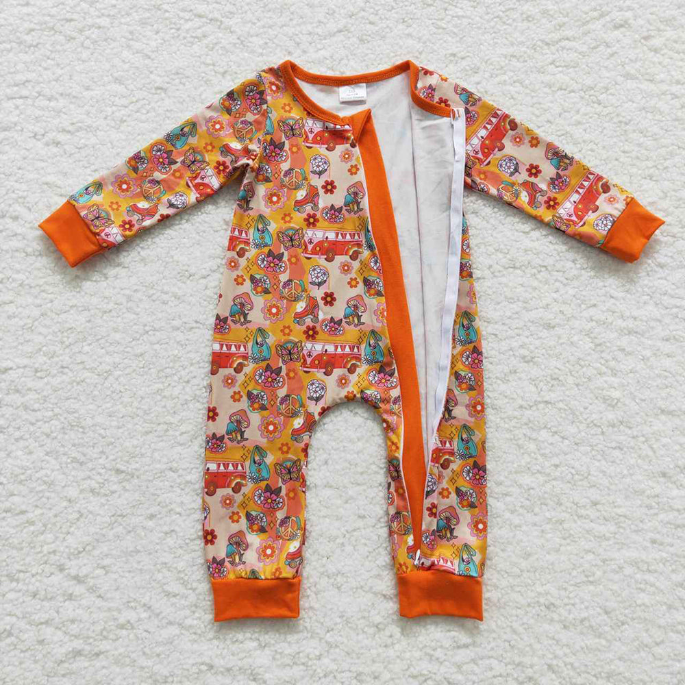 Baby Girls Infants Bus Orange Zip Rompers