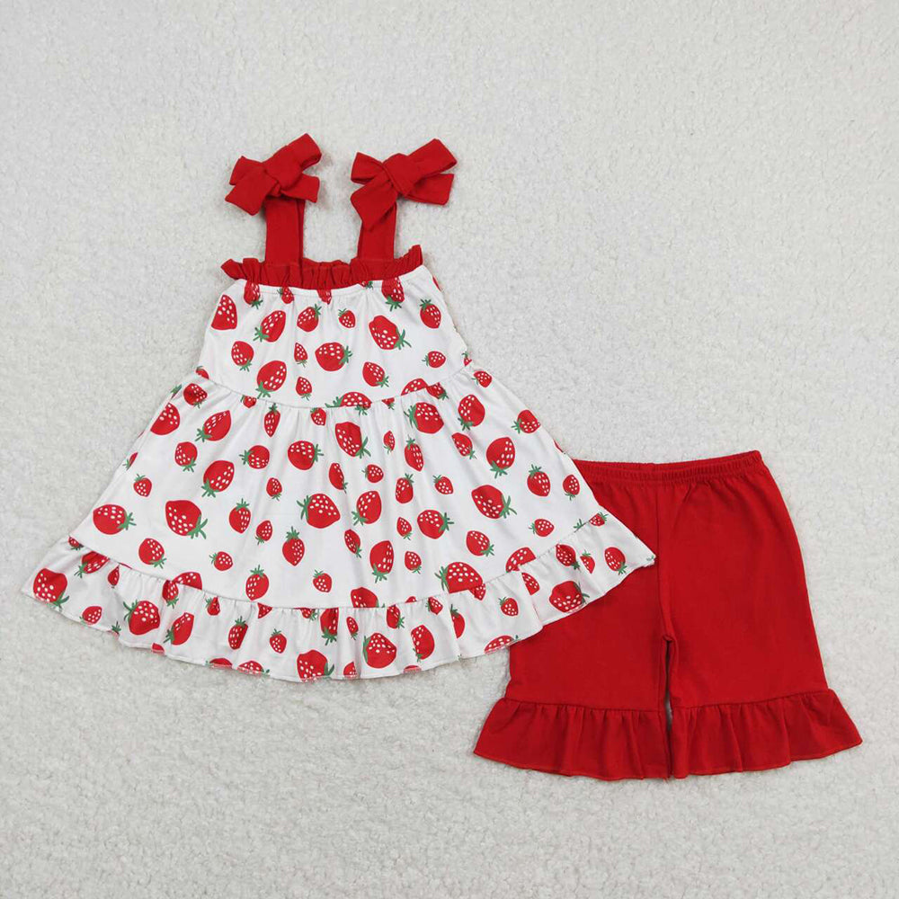 Baby Girls Strawberry Tunic Ruffle Shorts Outfits Clothing Sets