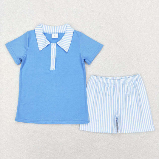 Baby Boys Blue Buttons Top Blue Stripes Shorts Outfits Clothing Sets