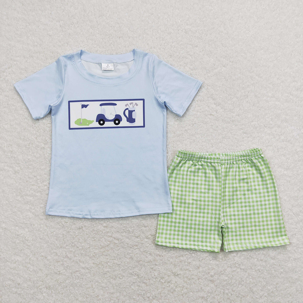 Baby Boys Golf Hole In One Shirt Checkered Shorts Clothes Sets