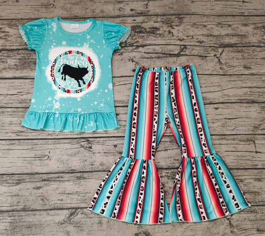 Baby Girls Western Rodeo Cow Top Stripes Bell Pants Clothing Sets