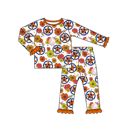 Baby Girls Orange Team H Top Pajamas 2pcs Clothing Sets preorder(moq 5)