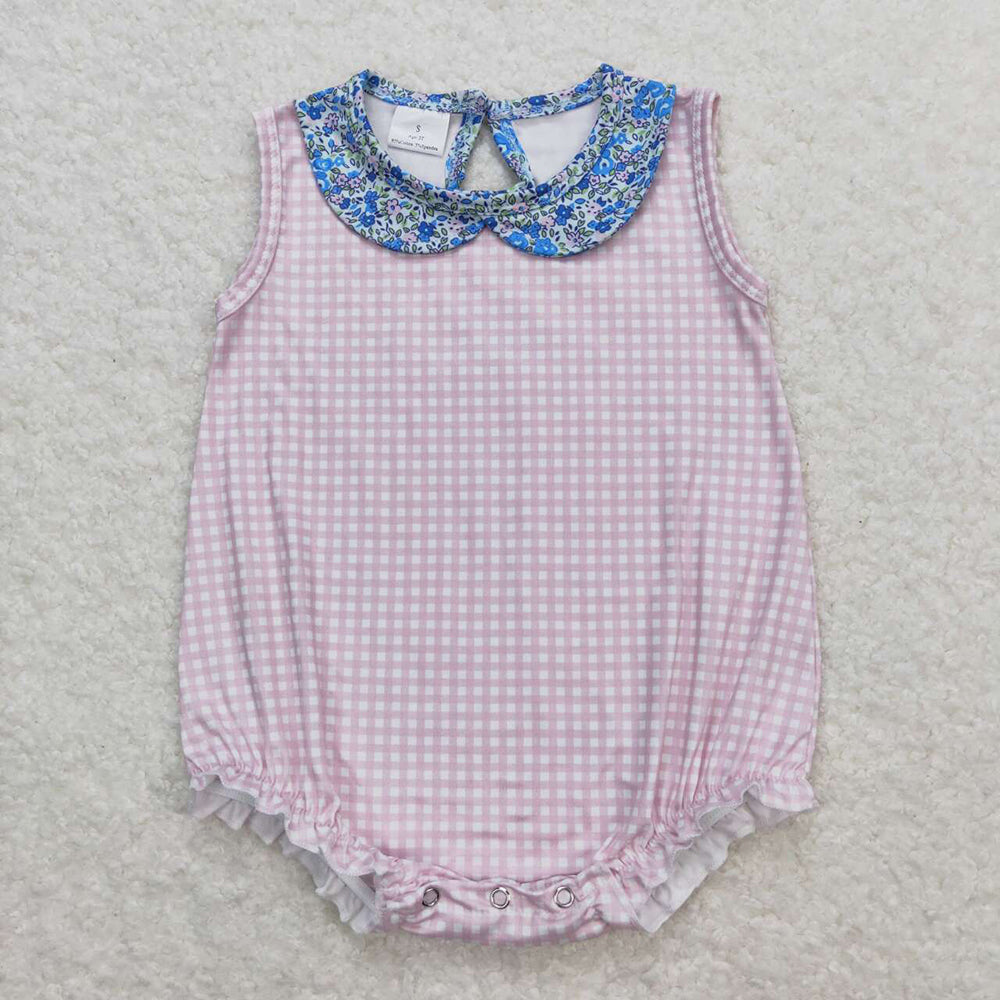 Baby Girls Pink Checkered Collar Sibling Sister Rompers Clothes Sets