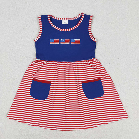 Baby Girls Sleeveless 4th Of July Pockets Flags Knee Length Dresses