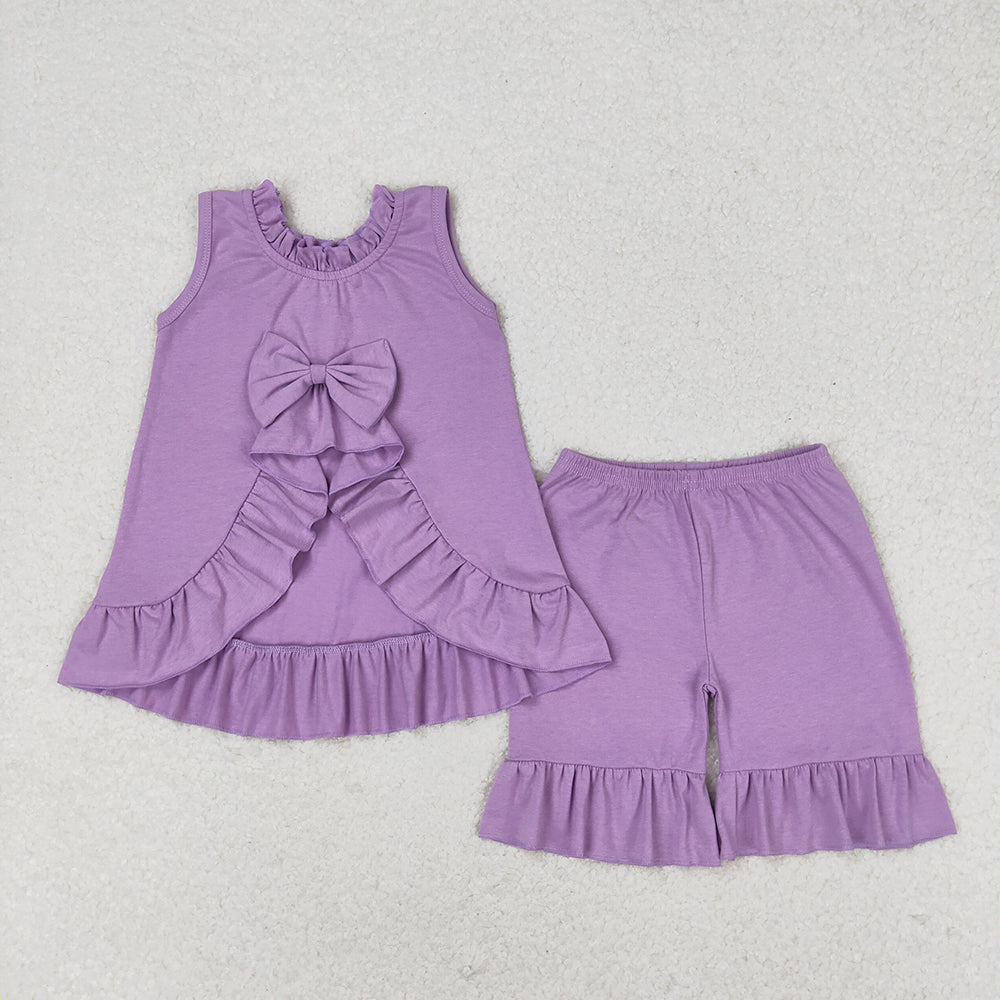 Baby Girls Lavender Bow Tunic Tops Ruffle Shorts Clothes Sets