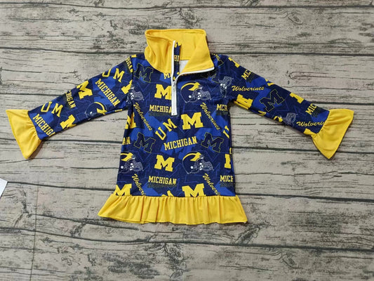 Baby Girls Michigam Team College Football Zip Pullovers Tops preorder(MOQ 5)