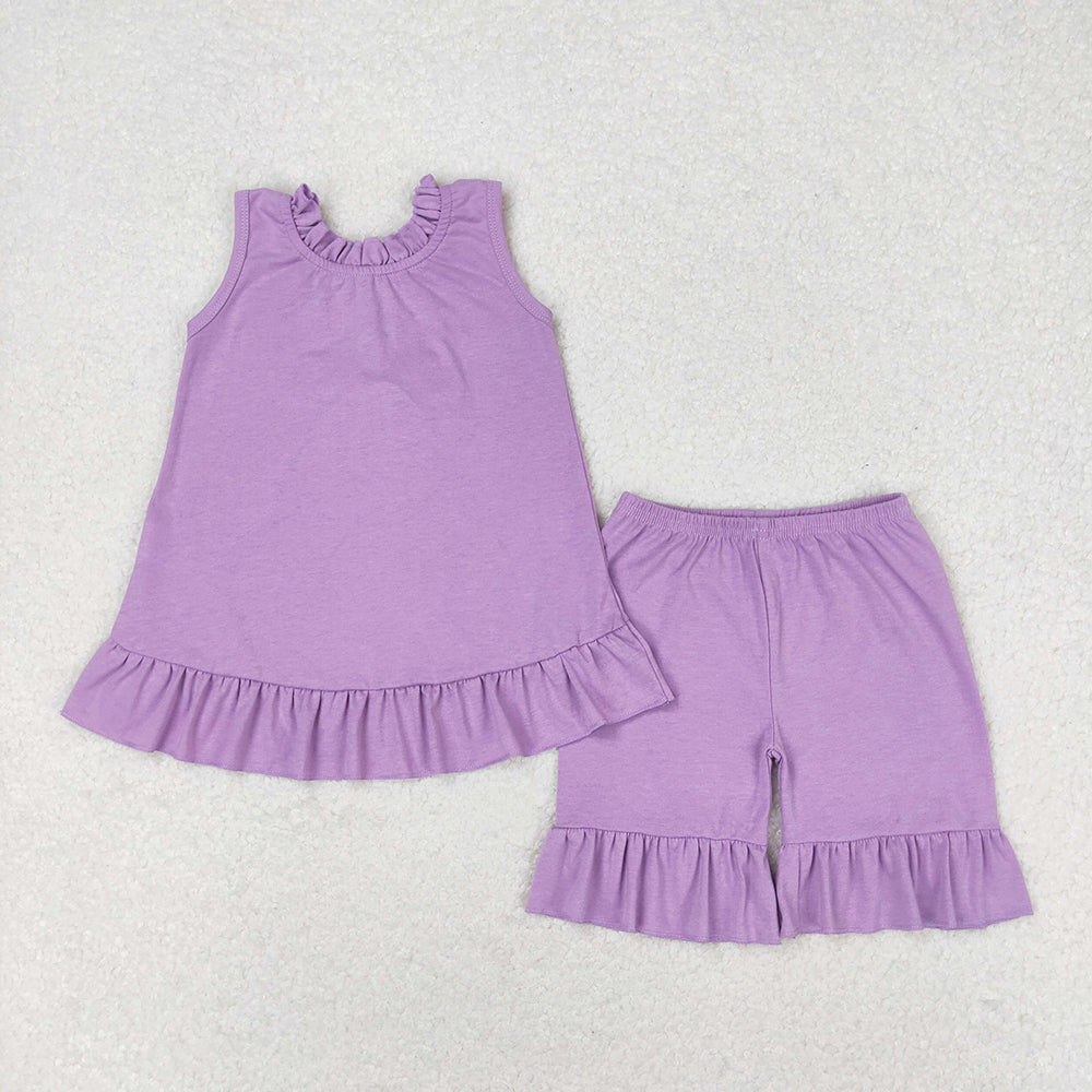 Baby Girls Lavender Bow Tunic Tops Ruffle Shorts Clothes Sets