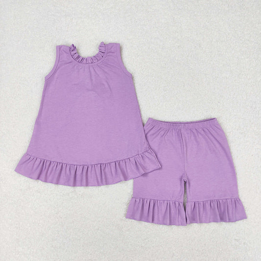 Baby Girls Lavender Bow Tunic Tops Ruffle Shorts Clothes Sets