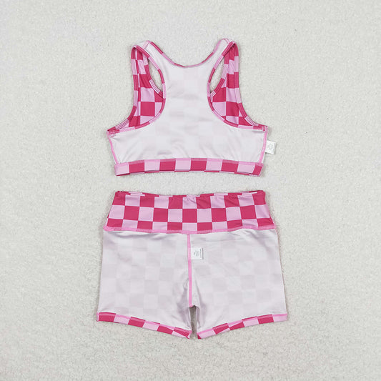 Baby Girls Pink Checkered Crop Tops Shorts Clothes Sets