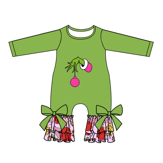 Baby Infant Christmas Hands Ruffle Bows Rompers preorder(moq 5)